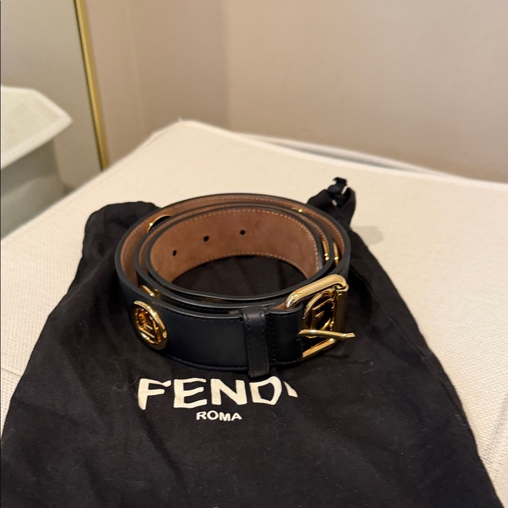 Fendi Black Belt with Gold Accents